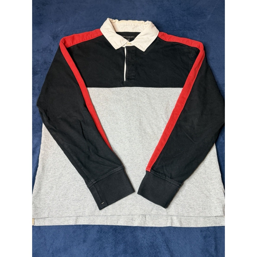 Banana Republic Rugby Polo Mens M Long Sleeve Colorblock Gray Black Red